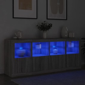 szürke sonoma tálalószekrény LED-világítással 163x37x67 cm