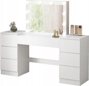 Fésülködőasztal Tükörrel Fiókokkal Fehér Smink Glamour Modern 155 CM
