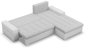 Toronto sarokkanapé, 2 ágyneműtartóval, fonott + műbőr, jobboldali, szürke - fehér
