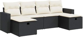 vidaXL 6 részes fekete polyrattan kerti ülőgarnitúra párnákkal