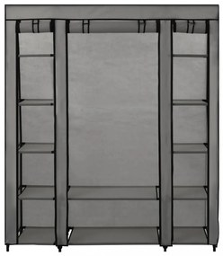 szürke szövet ruhásszekrény tárolórekeszekkel 150 x 45 x 176 cm