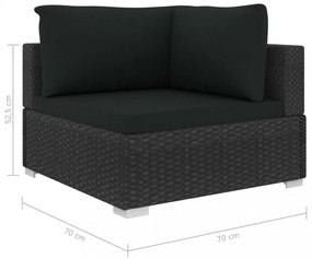 12 részes fekete polyrattan kerti bútorszett párnákkal