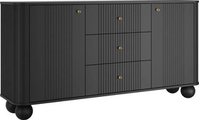 Vesper komód 160 cm fiókokkal gömb lábakon - fekete / arany fogantyúk / gömb lábak