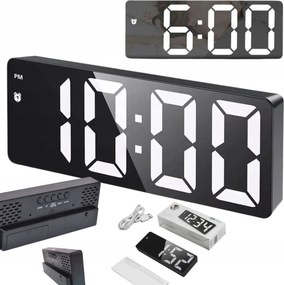Digitális Óra Led Visszapillantó Tükör Usb Hőmérő Ébresztőóra fekete