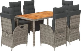 vidaXL 7 részes szürke polyrattan kerti étkezőgarnitúra párnával