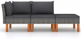3 részes polyrattan és tömör eukaliptuszfa kerti ülőgarnitúra