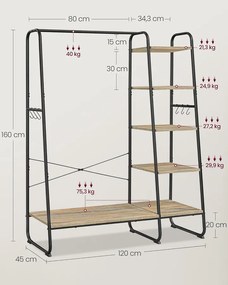 VASAGLE ruhatartó állvány, 45 × 120 × 160 cm, türkizbarna-fekete