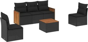 vidaXL 6 részes fekete polyrattan kerti ülőgarnitúra párnákkal