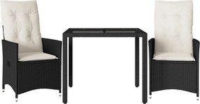vidaXL 3 részes fekete polyrattan bisztrógarnitúra párnával