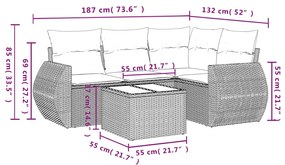 5 részes világosszürke polyrattan kerti ülőgarnitúra párnákkal