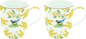 Bögre szett Kpl 2 db-os kétrészes porcelán bögre cinege motívum mimóza