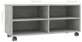 betonszürke szerelt fa TV-szekrény görgőkkel 90 x 35 x 35 cm