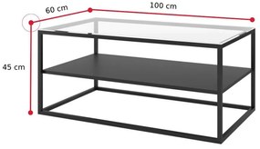 MAHONY II dohányzóasztal, 100x45x60, üveg/fekete