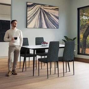 Étkezőszett 4 székkel, 130×70×76 cm, Kerámia Márvány Lappal. ASE-1004 BK2