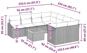 9 Darabos Kerti Kanapé Szett Párnával Szürke Poli Rattan Akác