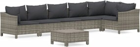 vidaXL 7 részes szürke polyrattan kerti ülőgarnitúra párnákkal