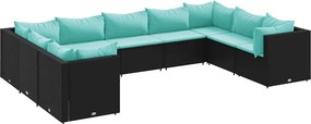 vidaXL 9 részes fekete polyrattan kerti ülőgarnitúra párnákkal