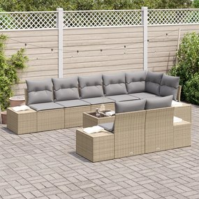Kerti Kanapé Szett párnával 9 pcs bézs és szürke Poli rattan