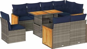 vidaXL 9 részes szürke polyrattan akácfa kerti ülőgarnitúra párnákkal