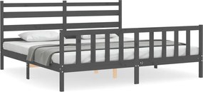 vidaXL szürke tömör fa ágykeret fejtámlával 200 x 200 cm