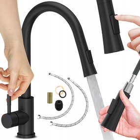 Konyhai Csaptelep Fekete Kihúzható Kifolyócsővel És Zuhanyzóval Konyhai Csaptelep 5in1