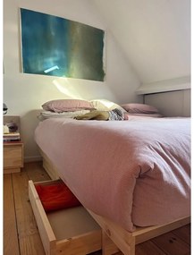 Natúr színű borovi fenyő franciaágy tárolóhellyel és ágyráccsal 160x200 cm Kanso – Karup Design