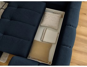 Sötétkék kinyitható-tárolóhelyes sarokkanapé (bal oldali-L alakú) Fuji – Bobochic Paris