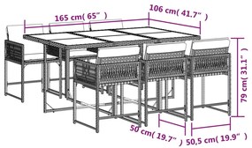 7 részes szürke polyrattan kerti étkezőgarnitúra párnával