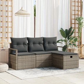 4 Részes Kert Kanapé Szett Párnákkal Szürke Poly Rattan, 2 Személyes Kert Kanapé Tárolóval &amp; Párnákkal Szürke Poly Rattan