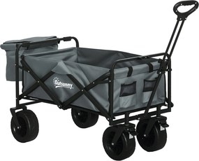 Outsunny Összecsukható Kocsi Hűtővel, Strand Kocsi Kihúzható Fogantyúval, Kert Kocsi akár 100 kg Terhelhetőséggel, Oxford, Sötétszürke | Aosom