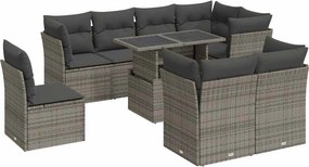 vidaXL 9 részes szürke polyrattan kerti ülőgarnitúra párnákkal