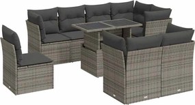 vidaXL 9 részes szürke polyrattan kerti ülőgarnitúra párnákkal