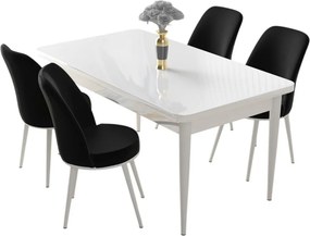 Nil étkezőgarnitúra, fehér-fekete, 110 cm