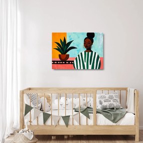 Üveg kép - Nő virággal (70x50 cm)