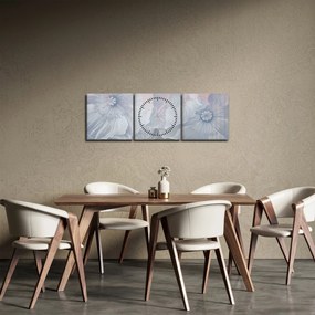 Kép - Kék virágok a falon (órával) (90x30 cm)