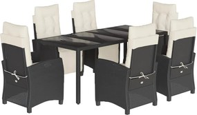 vidaXL 7 részes fekete polyrattan kerti étkezőgarnitúra párnával
