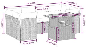 8 részes fekete polyrattan kerti ülőgarnitúra párnákkal