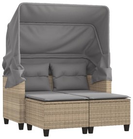 2 személyes bézs polyrattan kerti kanapé baldachinnal/székkel