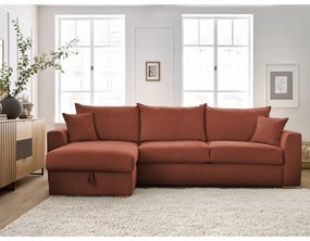 Téglavörös kordbársony kinyitható sarokkanapé (variálható) Augustin – Bobochic Paris