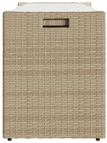 Bézs polyrattan kültéri tárolópad párnával 100 cm