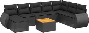 vidaXL 9 részes fekete polyrattan kerti ülőgarnitúra párnákkal