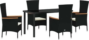 vidaXL Kert étkező szett párnával 5 pcs Fekete Porszórt acél