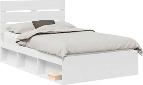 vidaXL Ágykeret fejtámlával Fehér 120 x 200 cm Tömör fenyőfa