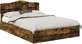 vidaXL Tárolós Ágy fejtámlával Füstölt tölgy 160 x 200 cm Faanyag