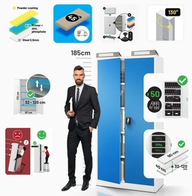 Fém iratszekrény JAN, 900 x 1850 x 400 mm, szürke-kék