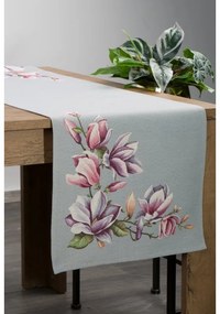 Magnólia virágmintás gobelin asztali futó Szürke 45x140 cm +/-5%