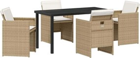 vidaXL Kert étkező szett párnával 5 pcs Bézs polirattan
