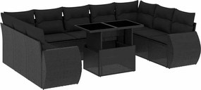 vidaXL 10 részes fekete polyrattan kerti ülőgarnitúra párnákkal