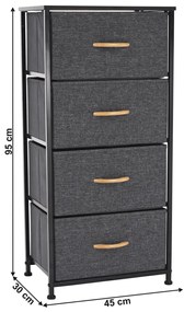 PALMERA szekrény szövet fiókokkal, fekete