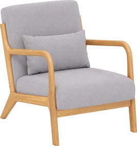 HOMCOM Lounge Fotel Nordic Fotel Nappali Szék Karfával, Párnával és Gumifa Kerettel a Hálószobába, 120 kg Teherbírás, 61x78x76 cm Szürke | Aosom